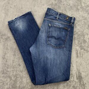 7 for all Mankind Slimmy Jeans Men 40x33 Slim Straight Leg Blue Denim Distressed